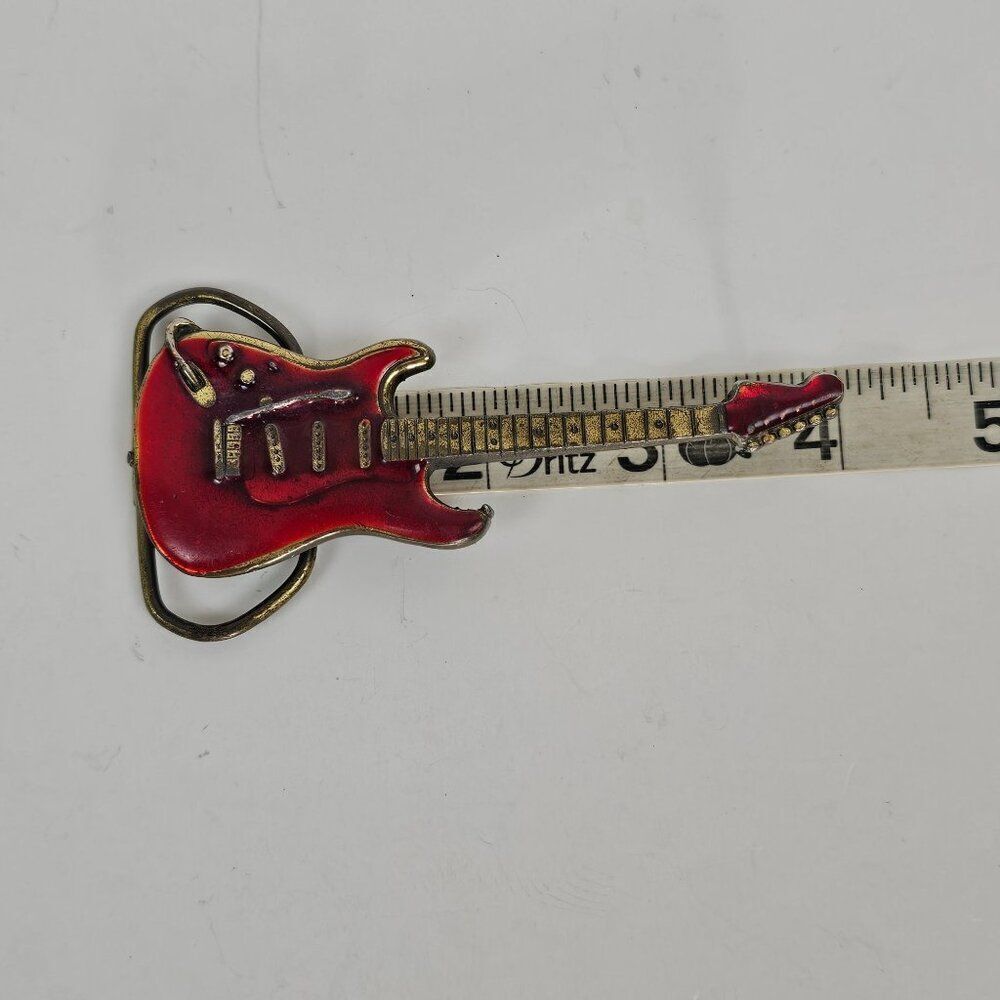 Belt Buckle Electric Guitar Red Enamel VTG 80s The Great American Buckle Company - Picture 8 of 11